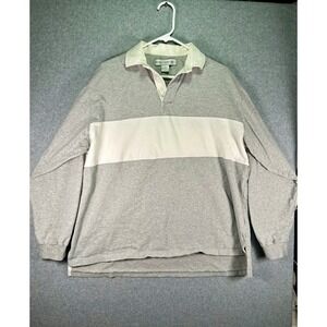 Size* Henry Grethel Polo Shirt Mens L Gray White Stripes Cotton Long Button
